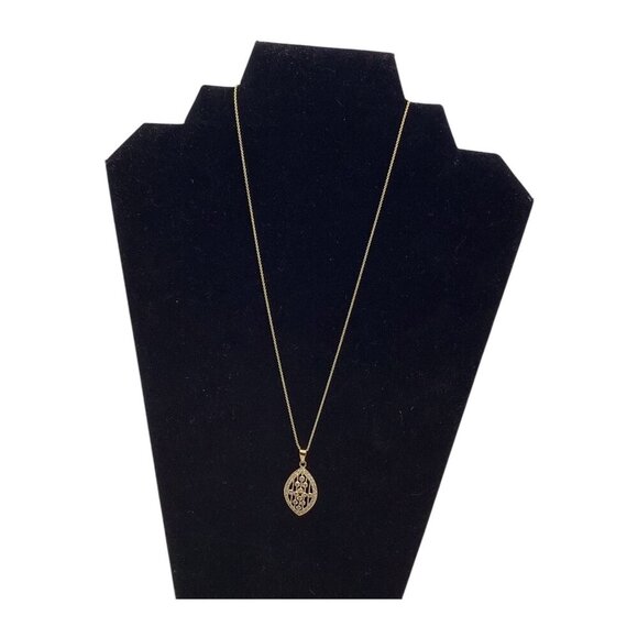 Gold Tone Raindrop Pendant Necklace With Round Cut CZ Accent 18" Chain Length - Picture 7 of 7